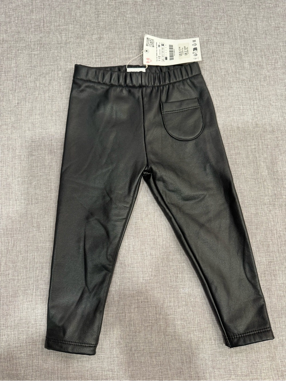 Zara Black Faux Leather Kids Leggings with Pocket